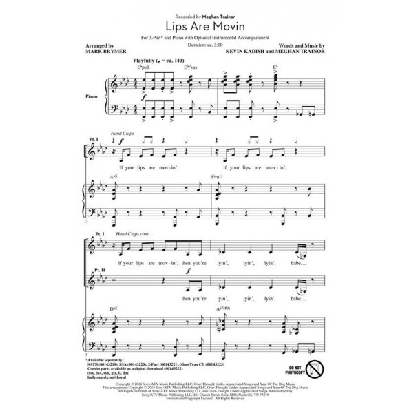 Meghan Trainor: Lips Are Movin (Arr. Brymer) (2-Part)