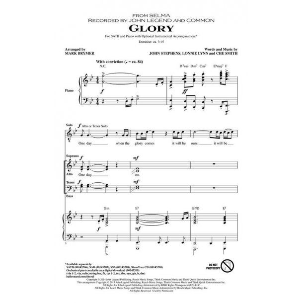 John Legend: Glory (Arr. Mark Brymer) (ShowTrax CD)