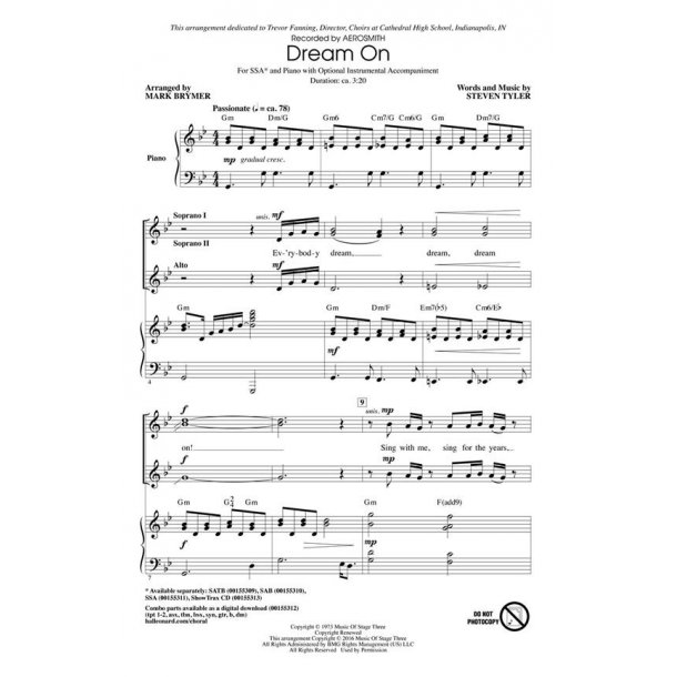 Aerosmith: Dream On (Arr. Brymer) (SSA)