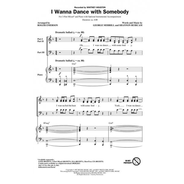 Whitney Houston: I Wanna Dance With Somebody (Arr. Emerson) (3-Part)