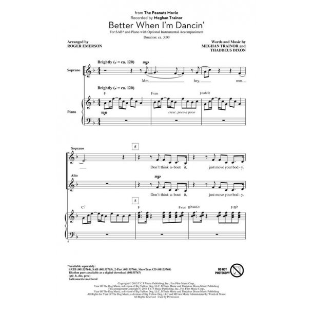Meghan Trainor: Better When I'm Dancin' (SAB, arr. Emerson)