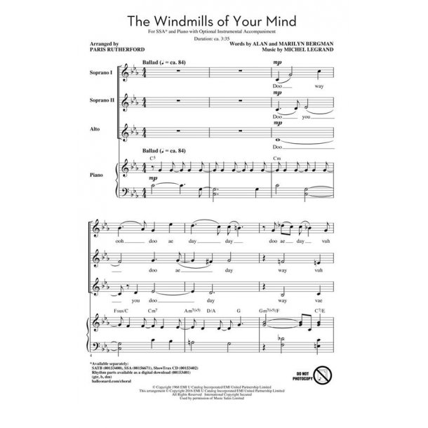 Michel Legrand: The Windmills Of Your Mind (Arr. Rutherford) (SSA)