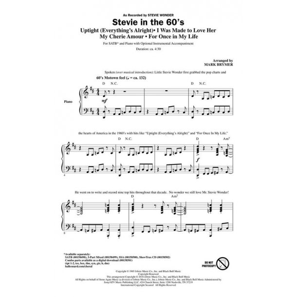 Stevie In The 60s Medley (Arr. Brymer) (ShowTrax CD)