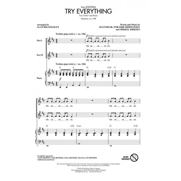 Shakira: Try Everything (From 'Zootopia') (Arr. Billingsley) (2-Part)