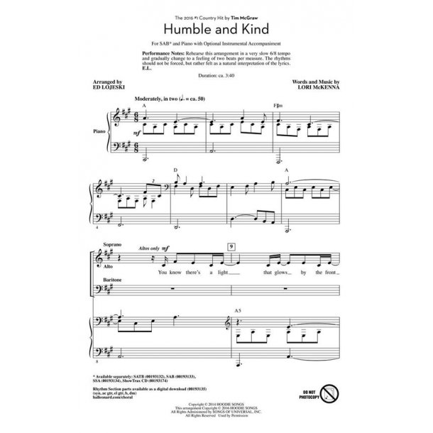 Tim McGraw: Humble And Kind (Arr. Lojeski) (SAB)