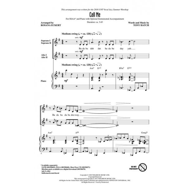 Petula Clark: Call Me (Arr. Eckert) (ShowTrax CD)