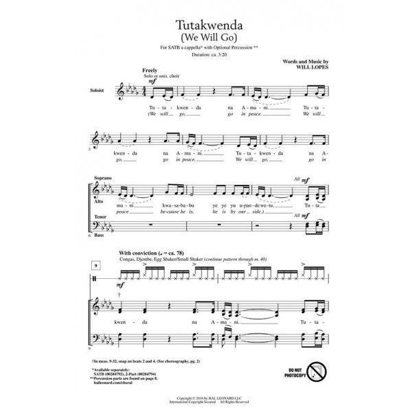 Tutakwenda : (We Will Go)