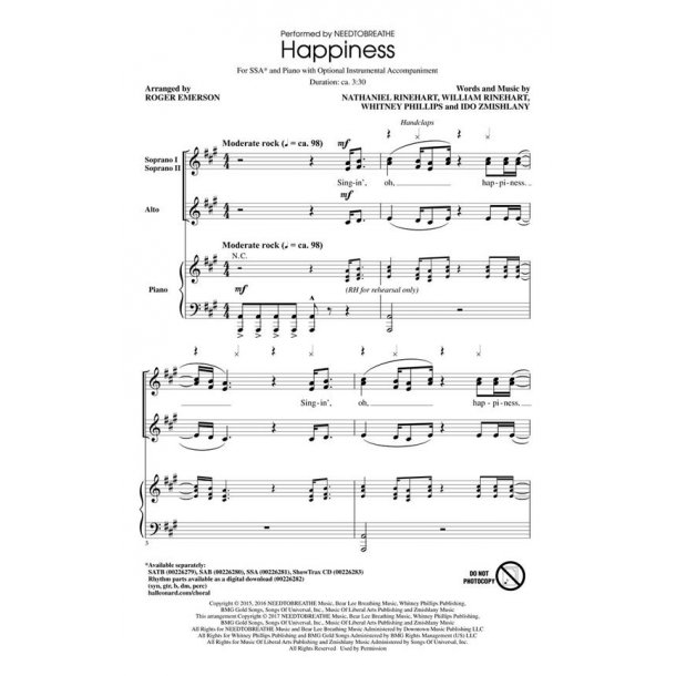 NEEDTOBREATHE: Happiness (SSA, arr. Emerson)