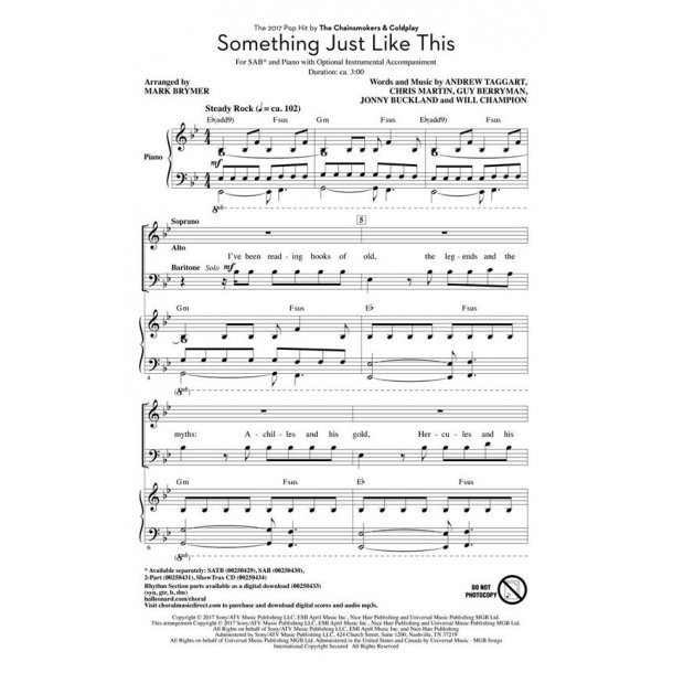 The Chainsmokers &amp; Coldplay: Something Just Like This (Arr. Brymer) (SAB)