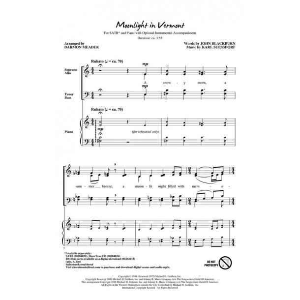 Moonlight In Vermont : Vocal Jazz Series