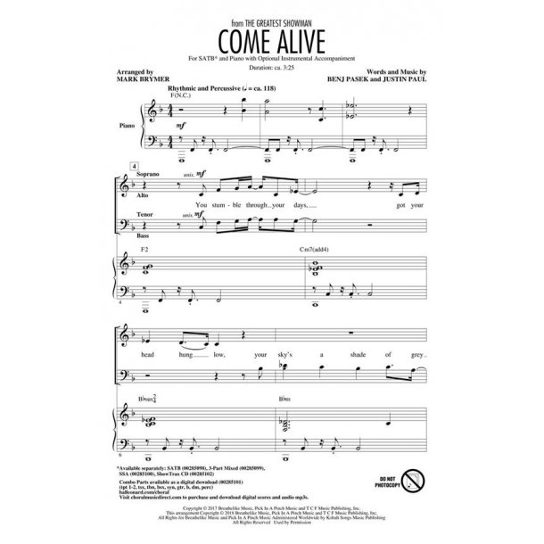 Come Alive (From 'The Greatest Showman') (ShowTrax CD) (SSA)