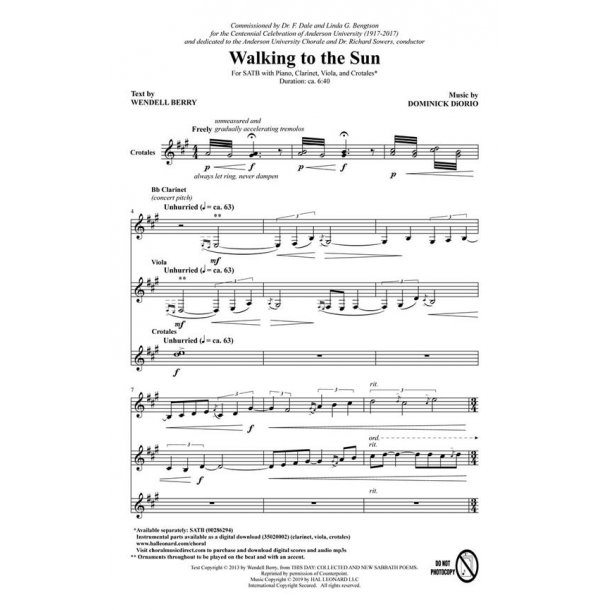 Walking to the Sun : Dale Warland Choral Series