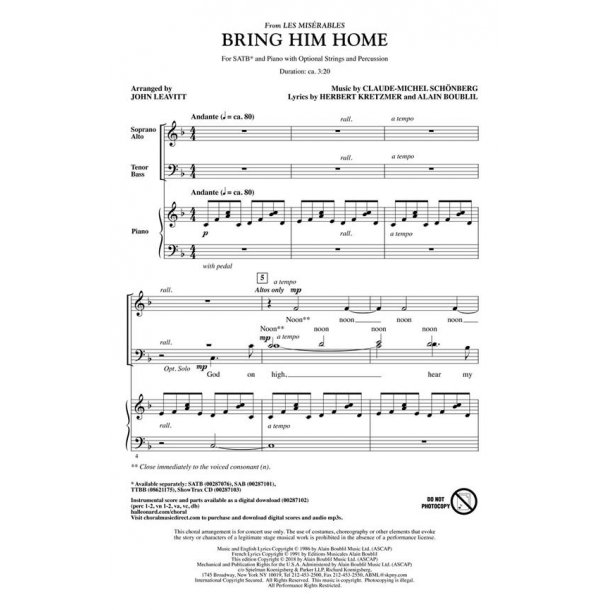 Bring Him Home : (from Les Mis&eacute;rables)