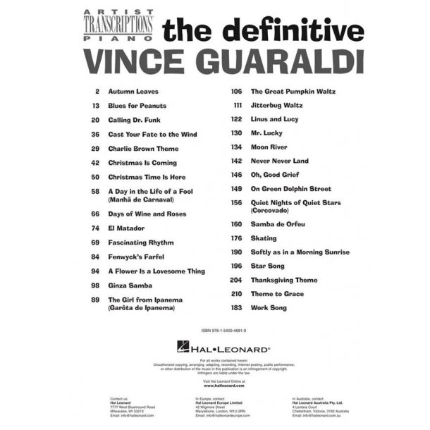 The Definitive Vince Guaraldi : Artist Transcriptions for Piano