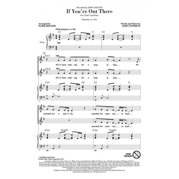 John Legend: If You're Out There (Arr. Brymer) (2-Part)