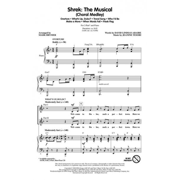 Jeanine Tesori: Shrek The Musical (Choral Medley) (Arr. Brymer) (2-Part)