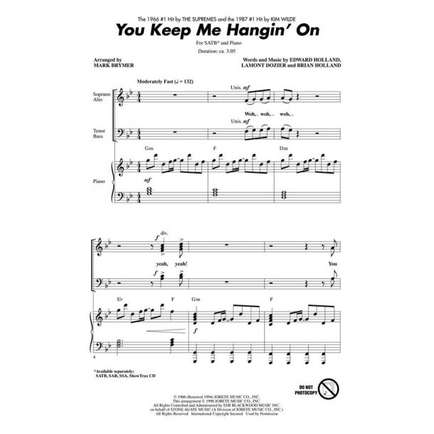 The Supremes: You Keep Me Hangin On (Arr. Brymer) (ShowTrax CD)
