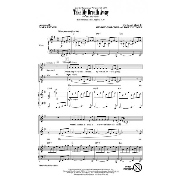 Take My Breath Away (Arr. Brymer) (ShowTrax CD)