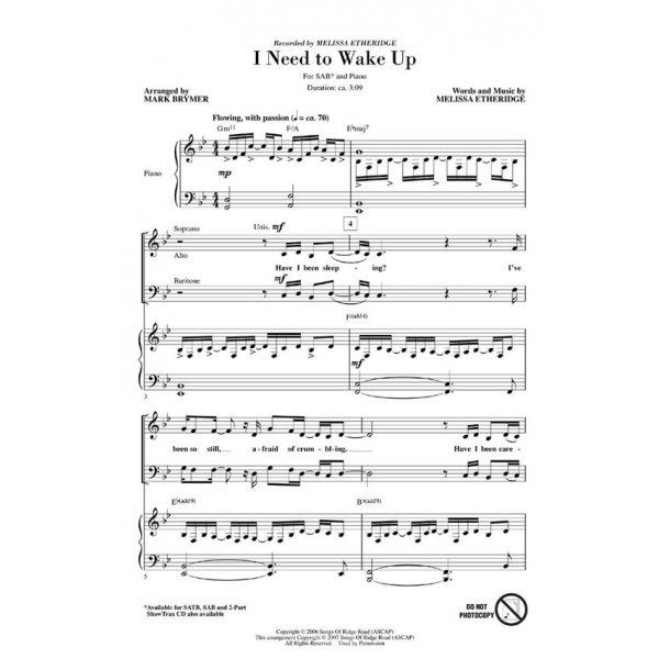 Melissa Etheridge: I Need To Wake Up (Arr. Brymer) (SAB)