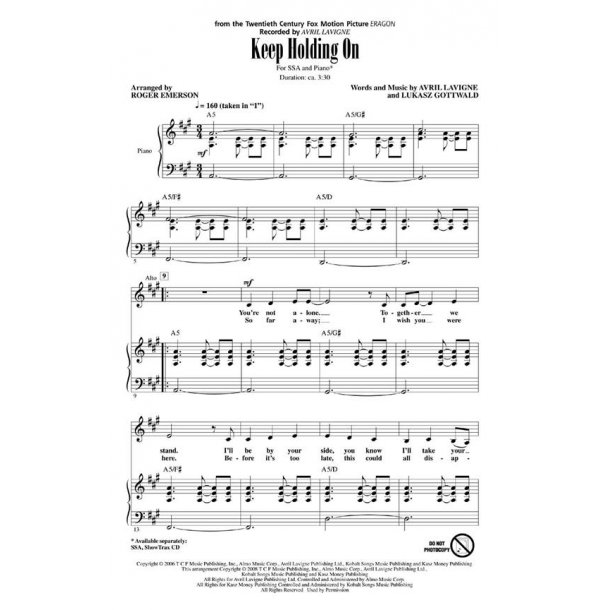 Keep Holding On : from the Twentieth Century Fox Motion Picture ERAGON Recorded by AVRIL LAVIGNE