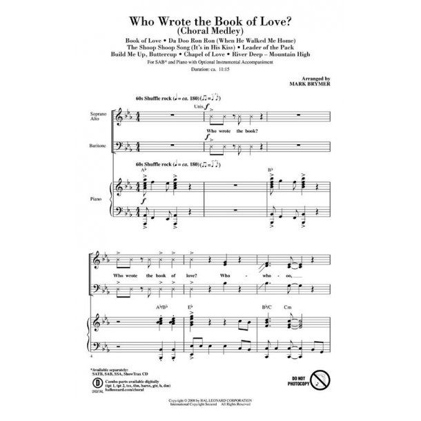 Who Wrote Book Of Love (Arr. Brymer) (SAB)
