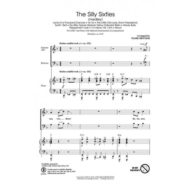 Silly Sixties Medley (Arr. Brymer) (SAB)