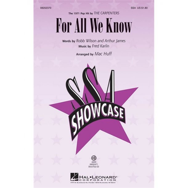 KARLIN FRED FOR ALL WE KNOW (HUFF MAC) SSA CHORAL