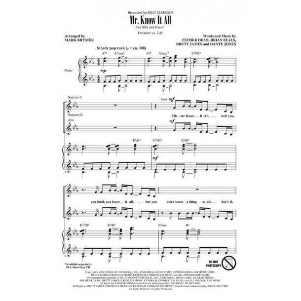 Kelly Clarkson: Mr Know It All (Arr. Brymer) (ShowTrax CD)