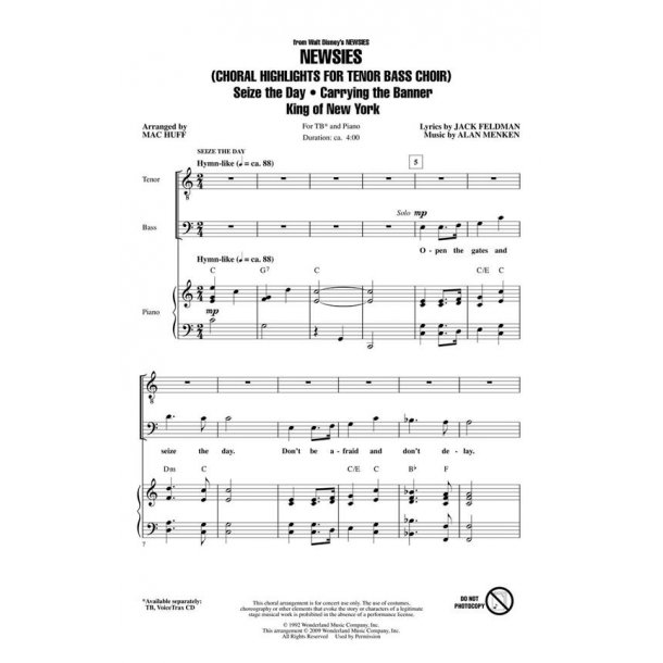 Newsies : (Choral Highlights for Tenor Bass Choir) Discovery Level 2
