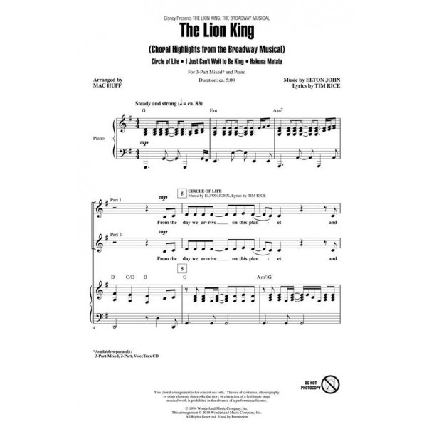 The Lion King : (Choral Highlights from the Broadway Musical) Discovery Level 2