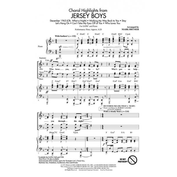 Jersey Boys Choral Highlights (Arr. Brymer) (ShowTrax CD)