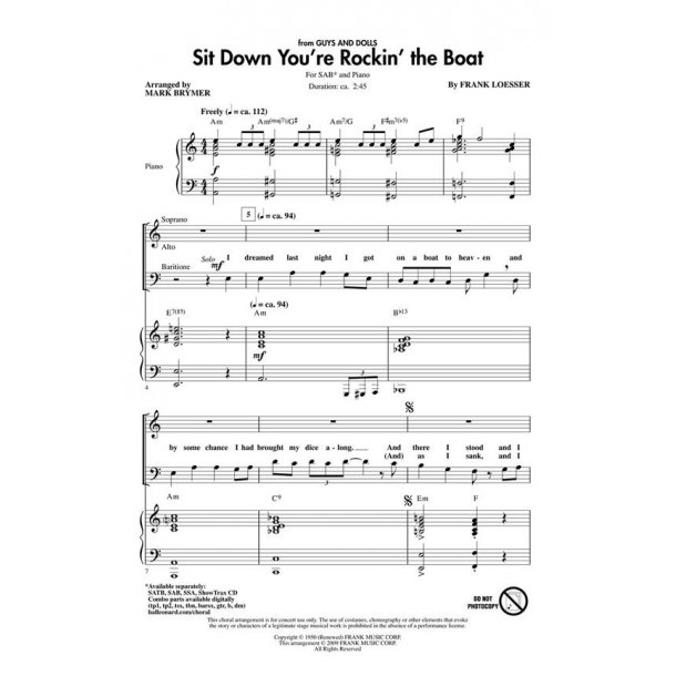 Frank Loesser: Sit Down You're Rockin' the Boat (SAB)