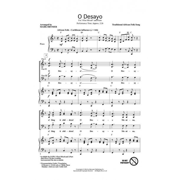 O Desayo (Arr. Brymer) (3-Part)