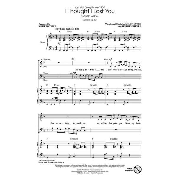 John Powell: I Thought I Lost You (From 'Bolt') (Arr. Brymer) (ShowTrax CD)