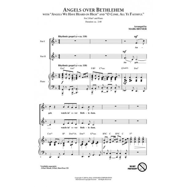 Angels Over Bethlehem (Arr. Brymer) (2-Part)
