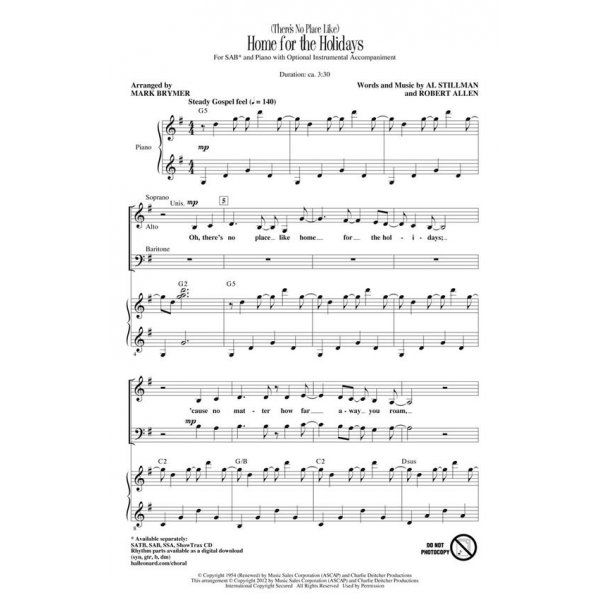 (There's No Place Like) Home For The Holidays (Arr. Brymer) (SAB)