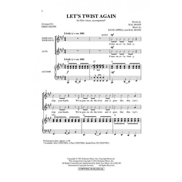Appell/Mann Let's Twist Again (Arr Gilpin Greg) Studiotrax Cd