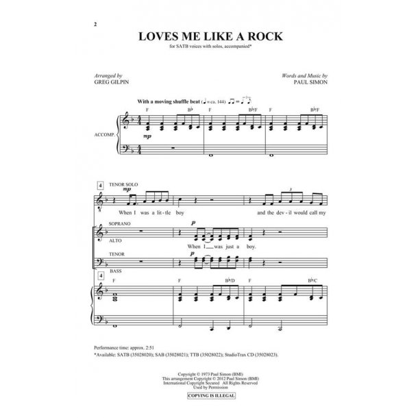 Paul Simon: Loves Me Like A Rock (Arr. Gilpin) (ShowTrax CD)