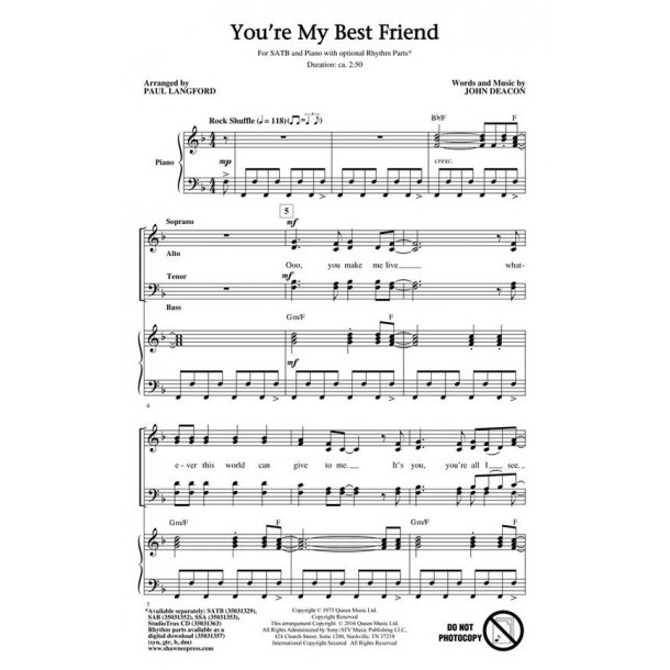 Queen: You're My Best Friend (Arr. Langford) (StudioTrax CD)