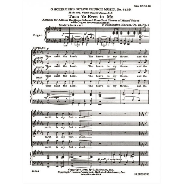 Turn Ye Even To Me Anthem For Alto Or Baritone Solo With Organ Accompaniment