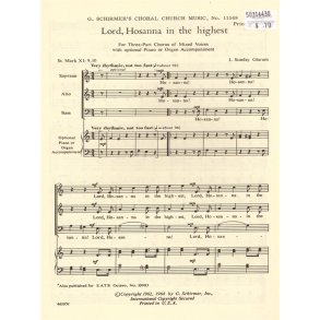Lord Hosanna In The Highest St (Sab- With Optional Pia No Or Organ)