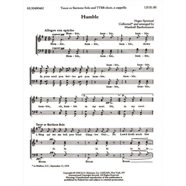 Bartholomew Marshall Humble Ttbb A Cappella With Soloist