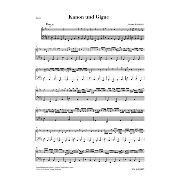 Johann Pachelbel: Canon And Gigue In D - Basso Part (Henle Urtext)