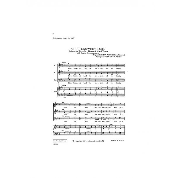 Purcell, H Thou Knowest, Lord Sab