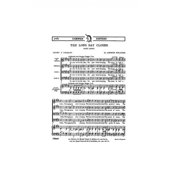 Sullivan, A The Long Day Closes Ttbb/Piano