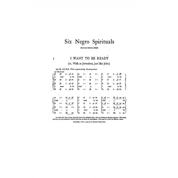 Maurice Jacobson: 6 Negro Spirituals (TTBB Tonic Sol-fa)