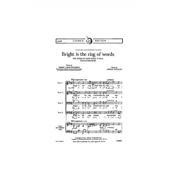 Williams, A Bright Is The Ring Of Words Ttbb/Piano