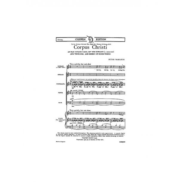 Warlock, P Corpus Christi Satb/Piano+sop/Ten Solos