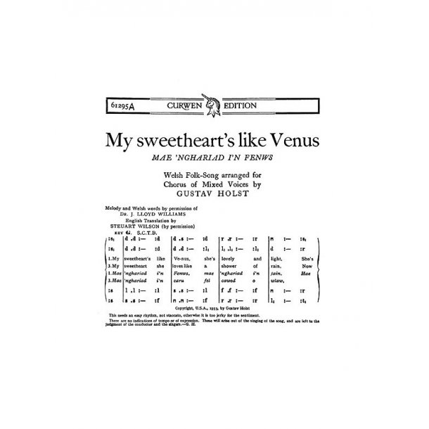 Holst, G My Sweetheart's Like Venus Satb/Tonic