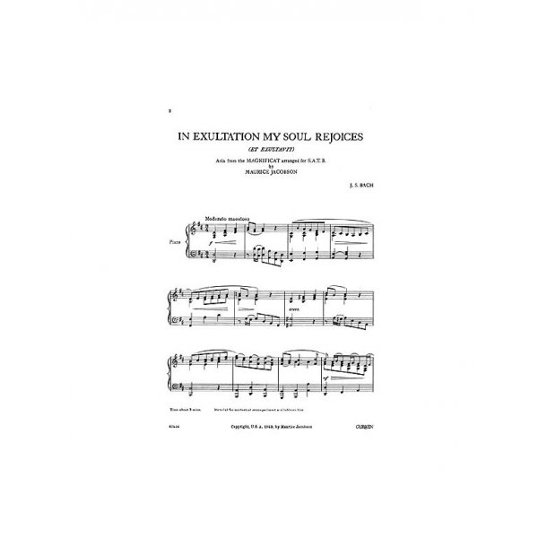 Bach, Js In Exultation My Soul Rejoices Satb/Piano